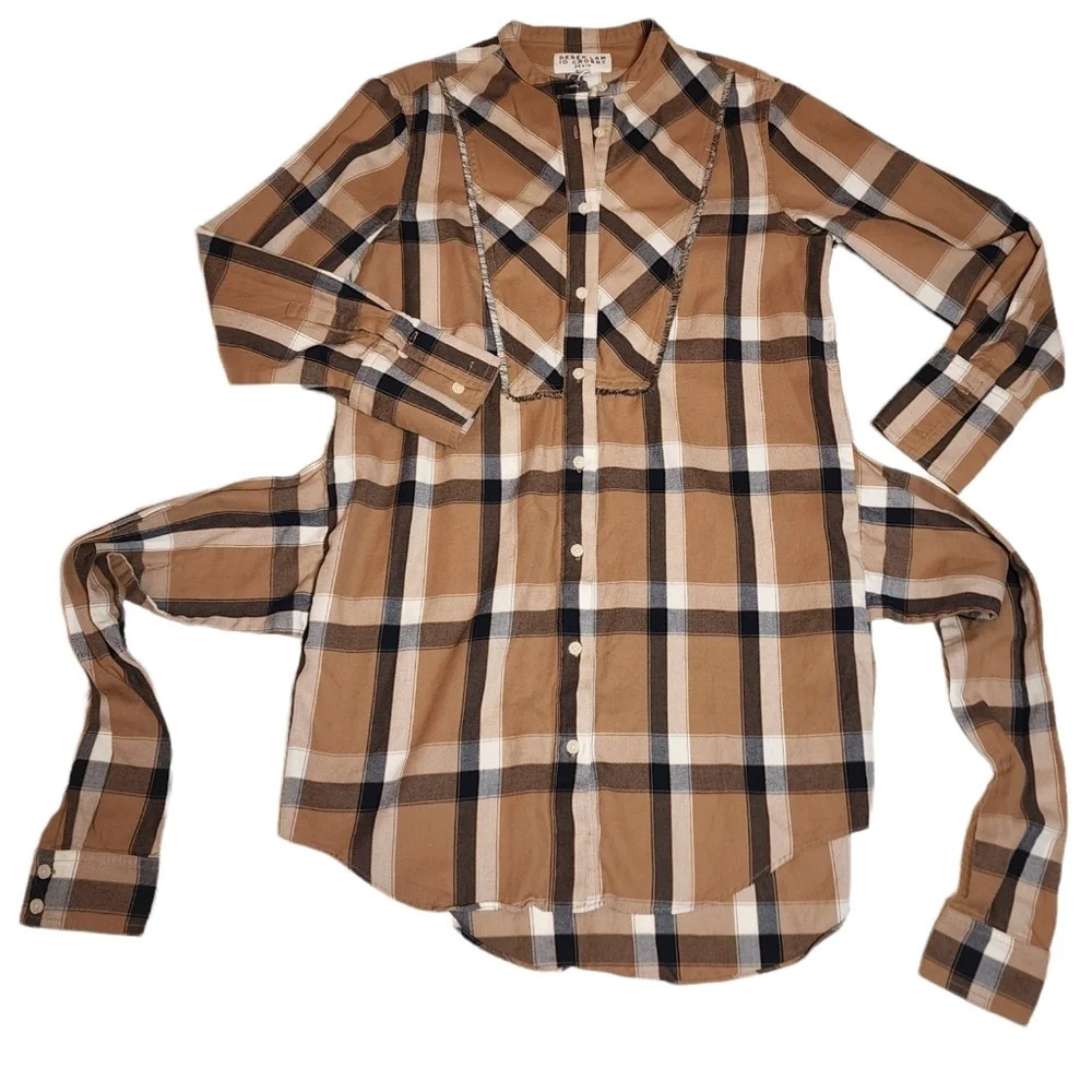 Derek Lam Tan Blue plaid soft cotton button shirt dress Size medium New